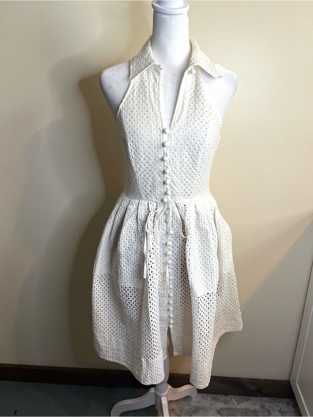Plenty by Tracy Reese Cream Eyelet Halter Knee Length Dress